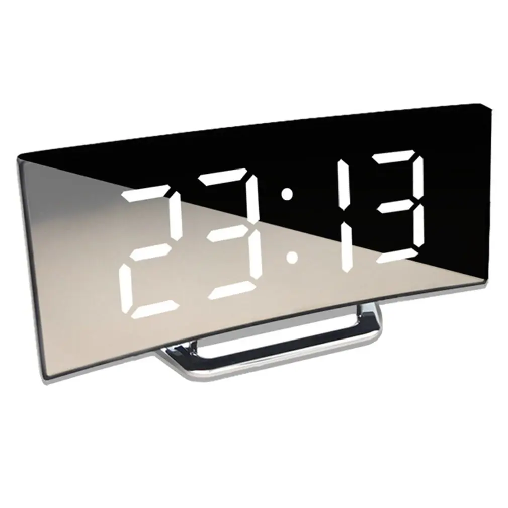 

Large Screen LED Curved Surface Mirror Clock Silent Alarm Clock Desk Home Decoration Power Saving Data Storage Clock