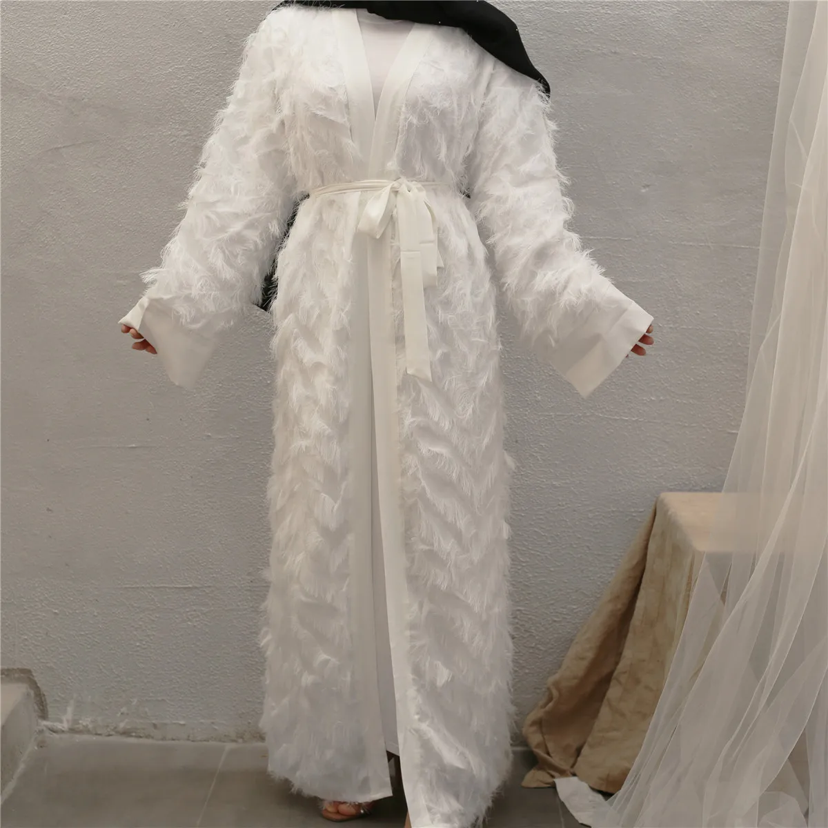 Полностью кружевное кисточка ИД абайя кафтан кимоно кардиган мусульманский хиджаб платье женская мусульманская одежда Vetement Femme Musulmane F1450