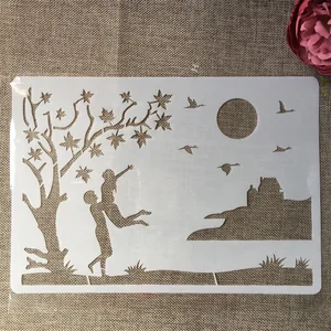 1Pcs A4 29cm Maple Lover Lakeside DIY Layering Stencils Wall Painting Scrapbook Coloring Embossing Album Decorative Template