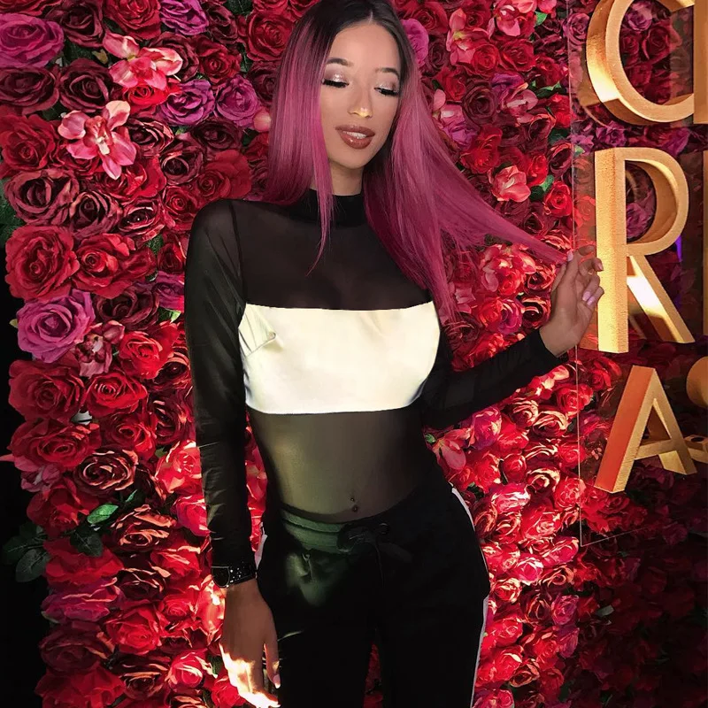 Новый сетчатый облегающий костюм с длинными рукавами и светоотражающей основой |