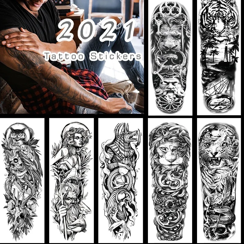 

Large Arm Sleeve Tattoo Stickers Waterproof and Sweat-proof Tattoo Stickers with Full Arms Totem Tatto Wild Wolf Tiger