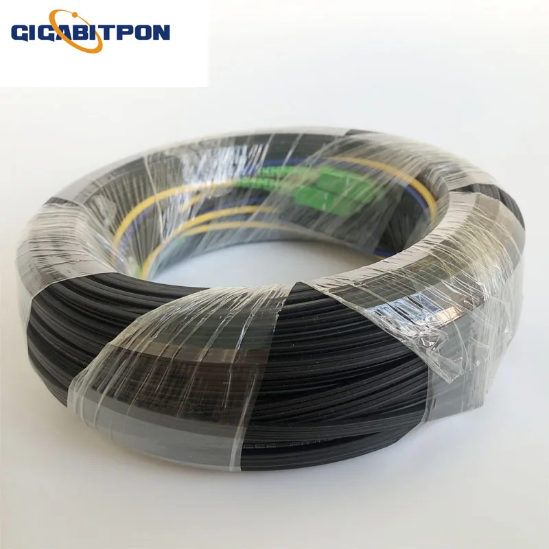 Single-mode SC APC ftth outdoor drop fiber optic cable 50M 100M 200M, with 4 connectors free shipping