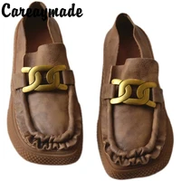 careaymade genuine leather mori retro womens shoes soft thick sole lazy shoes pure leather original handmade single shoes