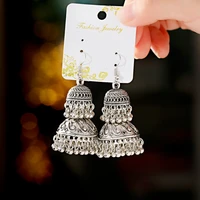 egypt vintage womens silver color double layer bells tassel earrings ethnic turkish tribal gypsy earrings indian jewelry