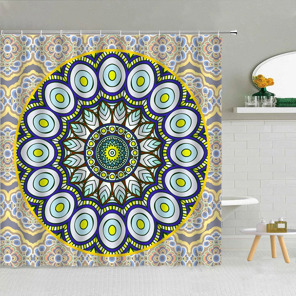 Цветная креативная занавеска для душа с цветочным принтом мандалы