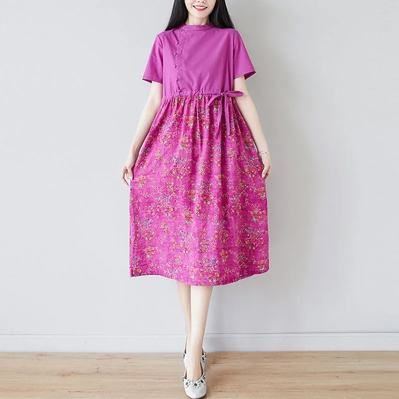 Женское длинное платье в стиле пэчворк повседневное хлопково льняное с