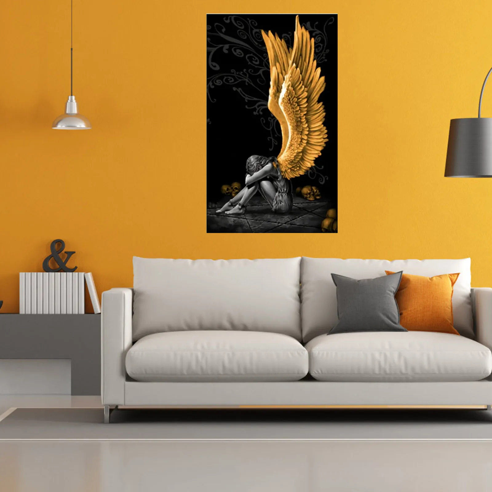 Картина с дьяволом и ангелом серые персонажи крылья Череп плакаты принты на