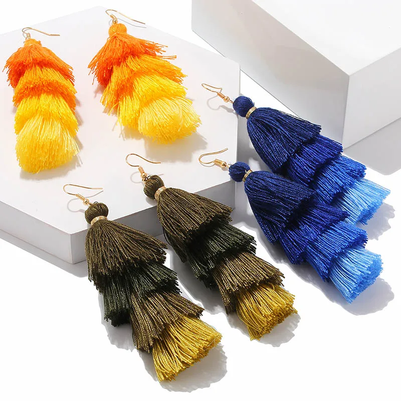 Модные женские серьги в богемном стиле с длинной кисточкой винтажные этнические