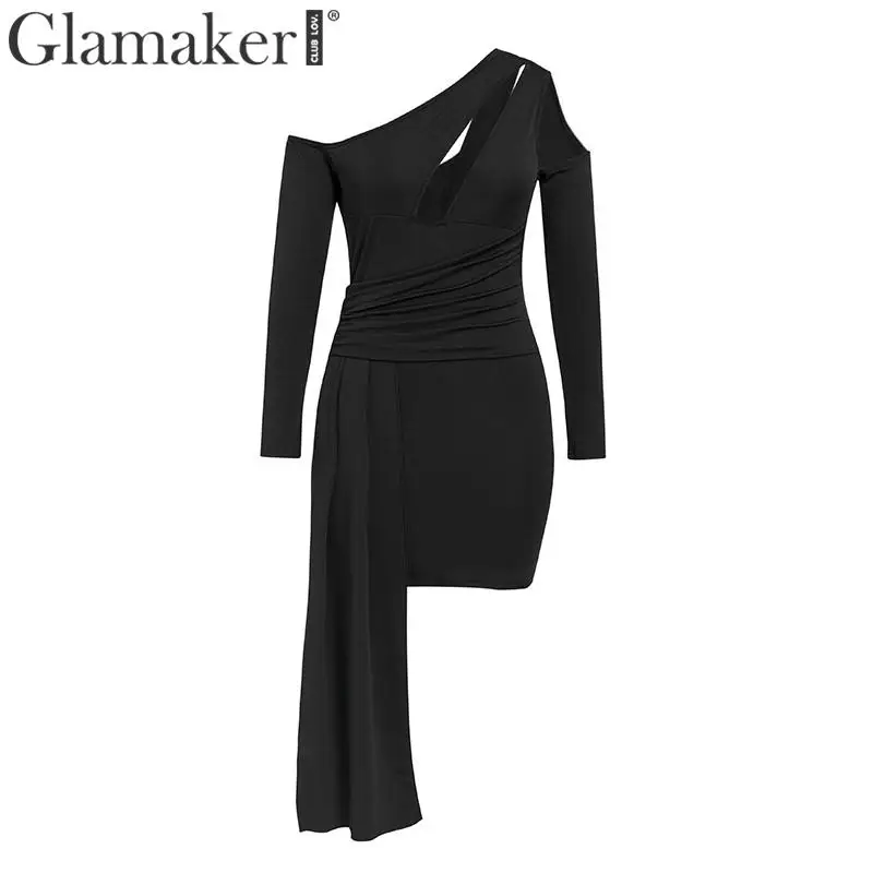 Женское Короткое облегающее платье Glamaker Черное мини-платье с открытыми плечами и