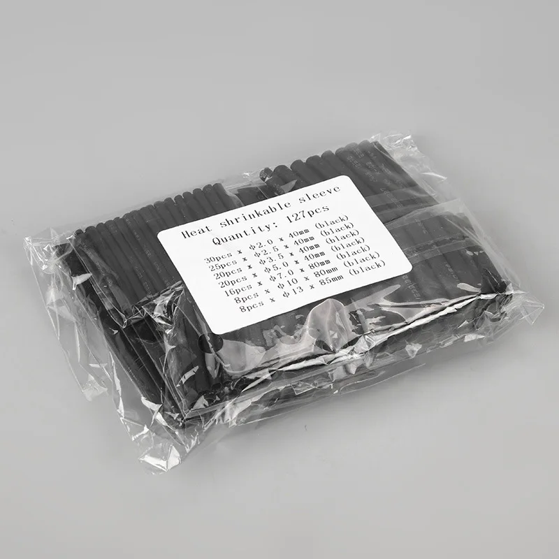 127 шт. термоусадочные трубки полиолефиновые для усадки проводов и кабелей черные