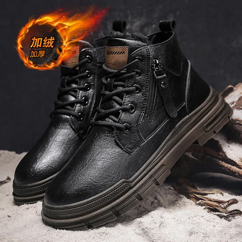 

Зимние ботинки, мужские ботинки Martin, модная повседневная обувь на шнуровке с высоким берцем, удобные очень теплые мужские Нескользящие боти...