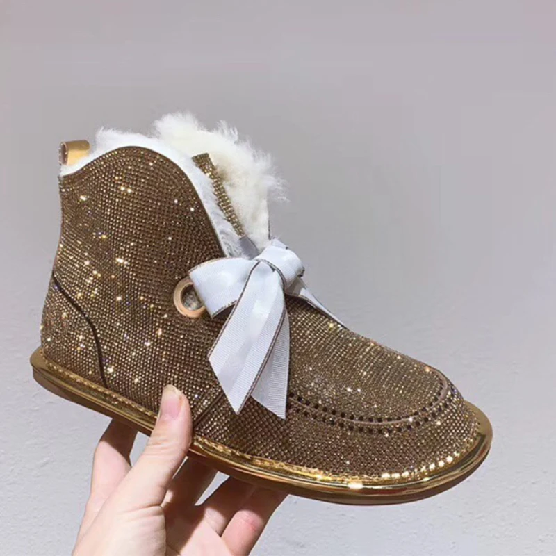 Зимние ботинки женские зимние женская обувь со стразами Botas Mujer на плоской