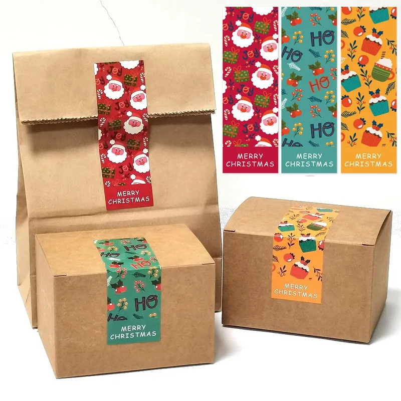 

90*30MM Merry Christmas Gift Decorative Package Stickers Rectangle Santa Claus Party Gift Wrapping Box Label Christmas Tags