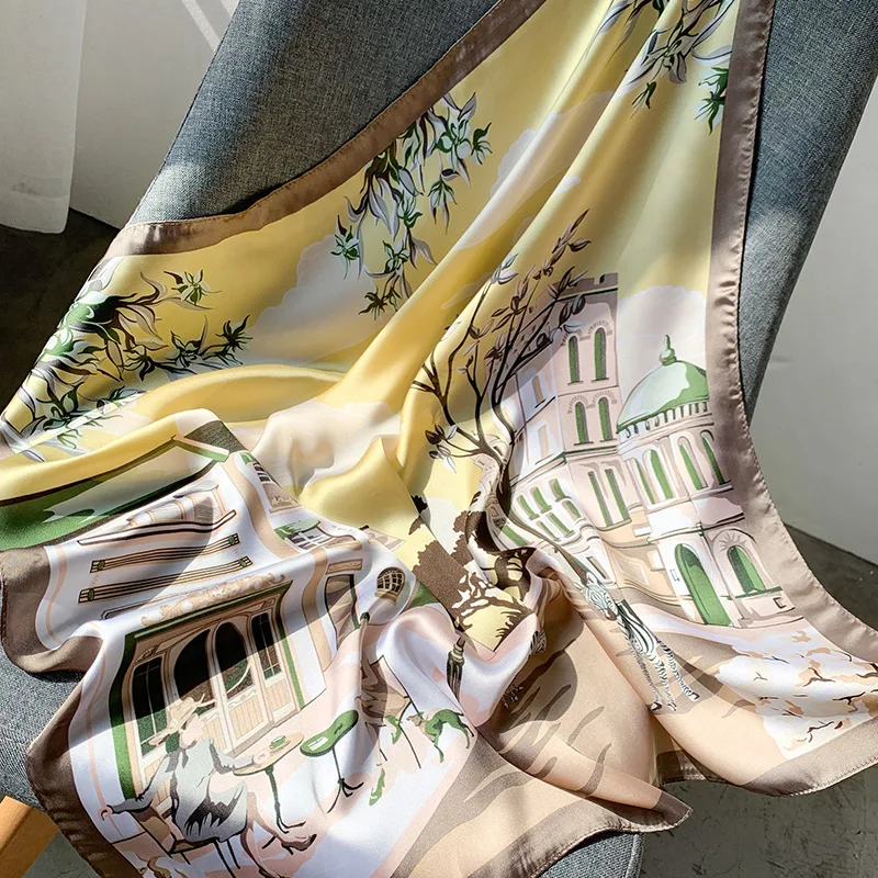 

2020 New Silk Small Square Women All-Matching Korean Ornament Printing Professional Scarf Dual-Use Shawl Small Scarf