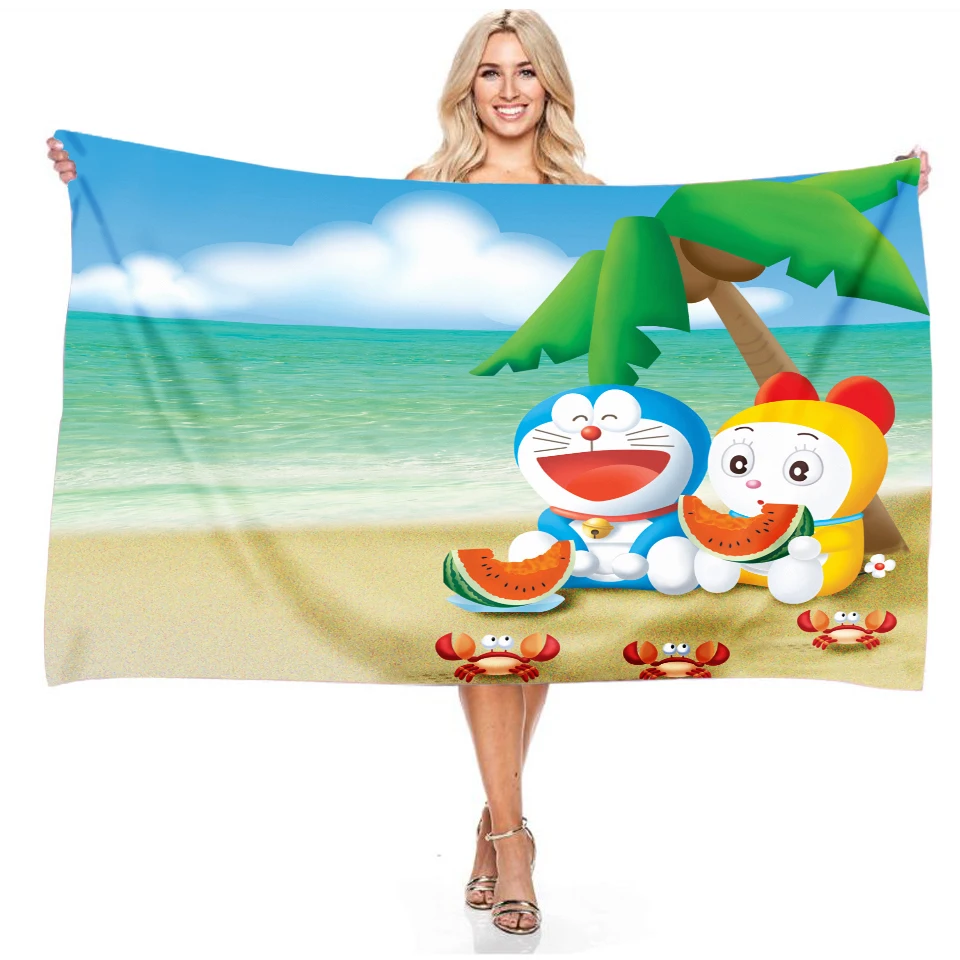 

Hot Doraemon Seaside Vacation 3d Printed Beach Towel Adult Kids Microfiber Cartoon Bath Towels for Children Boys Girls 140x180cm