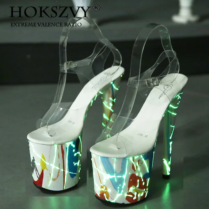 

HOKSZVY 1986 Series 20cm Heel 10cm Platform Colorful Fluorescence Sexy Women's Sandals 2022 New Sexy Clear Heels LFD