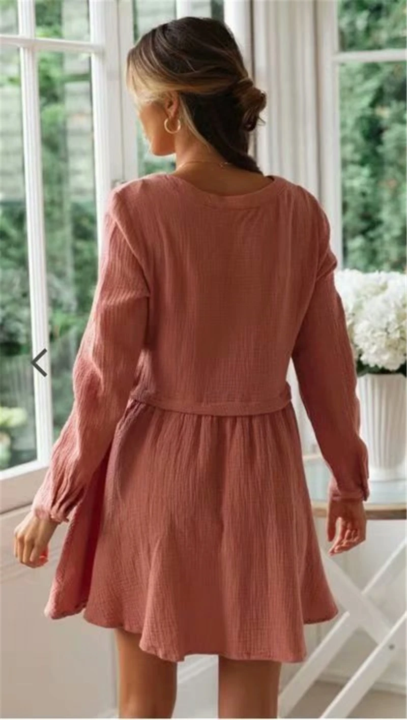 Boho Chic женское пляжное богемное мини-платье с длинным рукавом и v-образным вырезом и двойными карманами