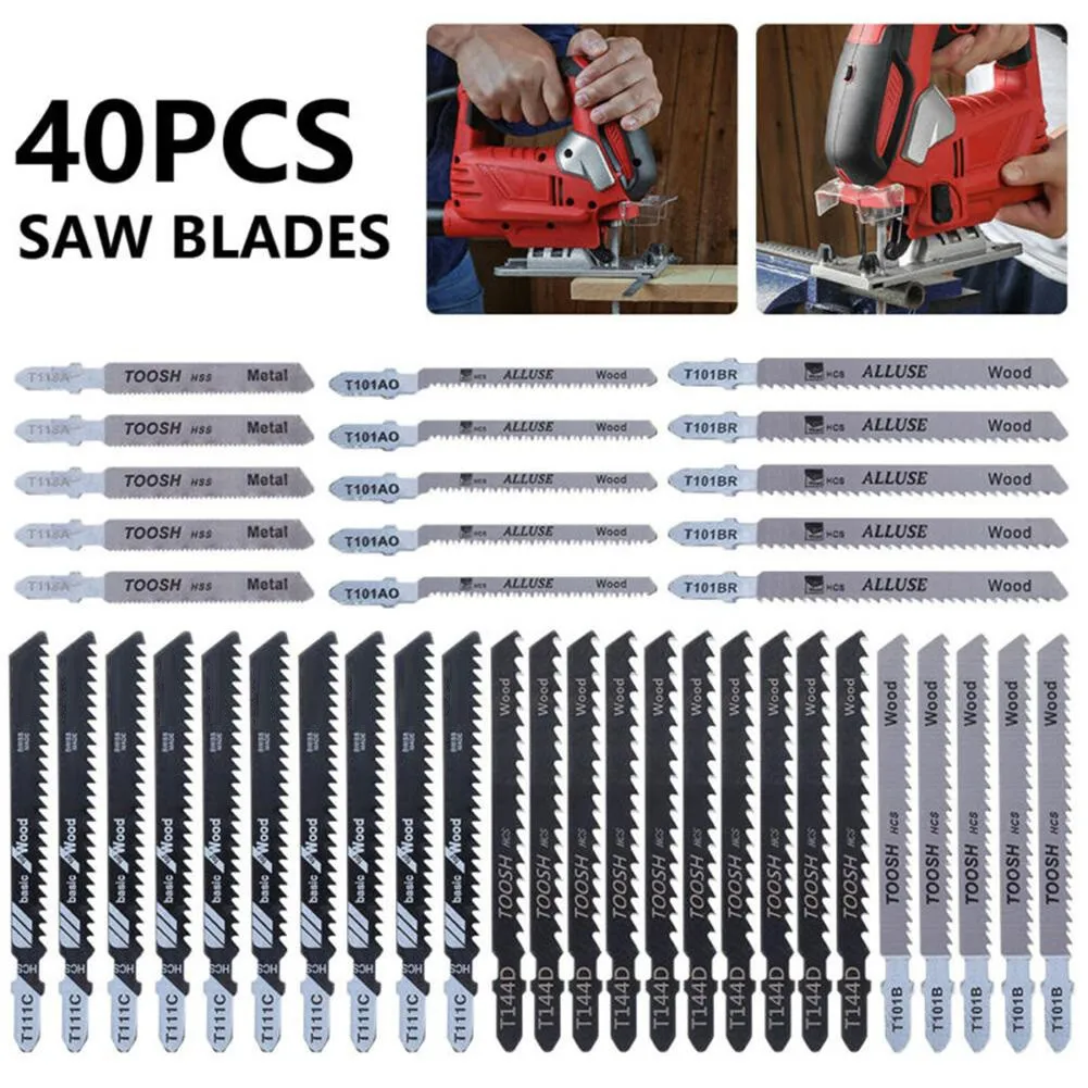 

40Pcs T118A T101AO T101BR T101B T111C T144D Jig Saw Blade T-Shank Blade Cutter Metal Wood Cutting Woodworking Electric Tool Part