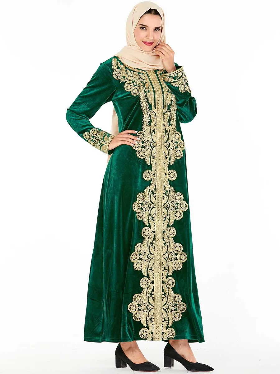 Зимние Бархатные принт Абаи мусульманское длинное платье для девочки исламский