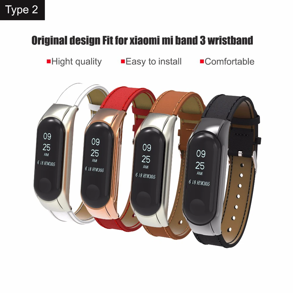 Ремешок из нержавеющей стали для Mi Band 3 + ремешок натуральной кожи оригинального