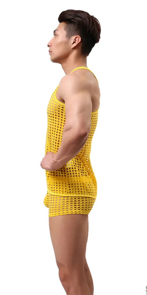 Пикантный модный мужской пижамный комплект Лето 2019 дышащий жилет с вырезами и