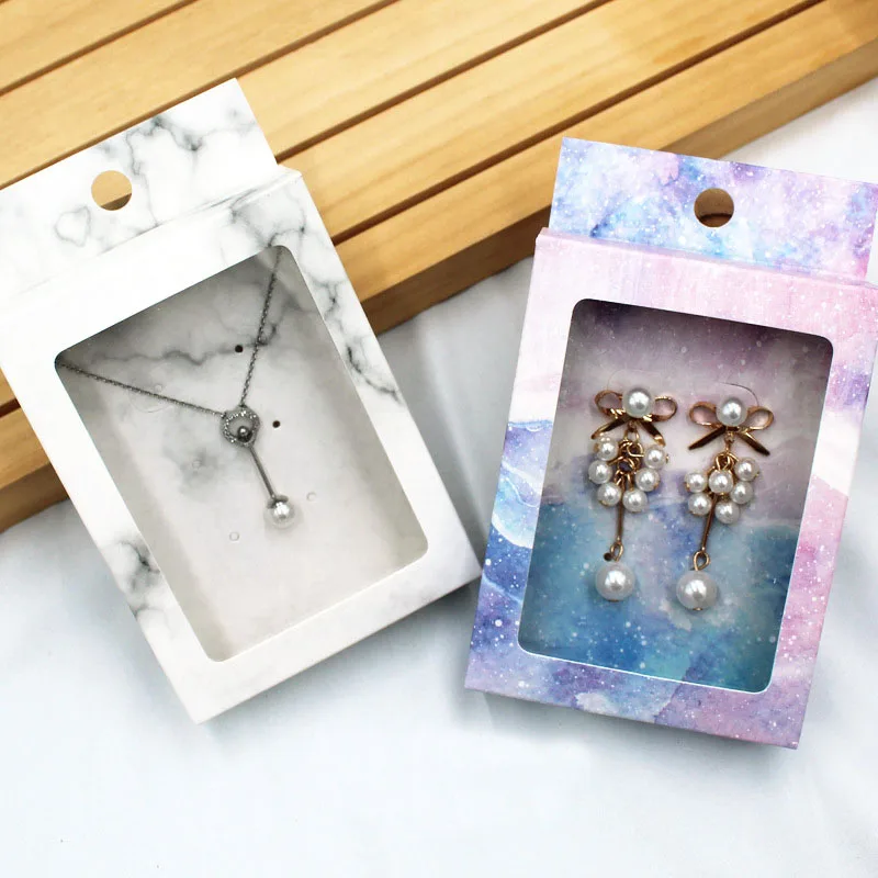 

10pcs Jewelry Display Paper Box with PVC cover for necklace earring Package Creative Women Jewelry Cases