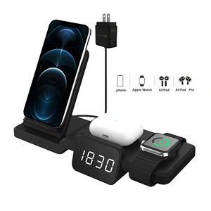 5 in 1 wireless charger fast charging dock station with clock time display for iphone airpods iwatch 6 se wireless charger stand free global shipping