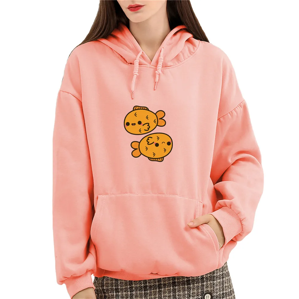 Women Hoodies Harajuku High Quality Cotton Fish Printed Sweatshirts Ullzang Funny Cartoon 90s Sweetshirts Graphic Oversize Hoody