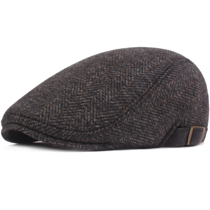 HT2791 Autumn Winter Hat Men Cap Vintage Plaid Ivy Newsboy Flat Cap High Quality Adjustable Beret Cap Thick Warm Dad Hat Berets