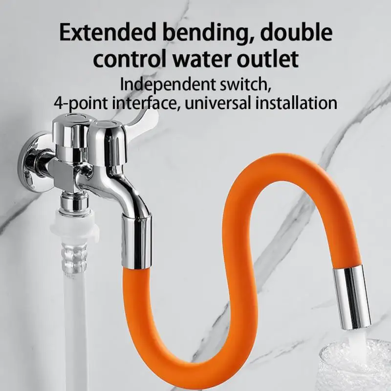 

360° Rotatable Bending Faucet Lengthening Extender Universal 4 Points Connector Faucet Foaming Extension Tube Wash Splash Head