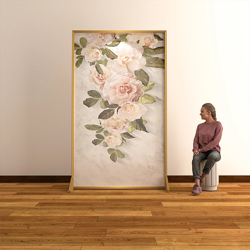 

Nordic art mobile screen partition living room porch home shelter bedroom children's room metal screen peony flower