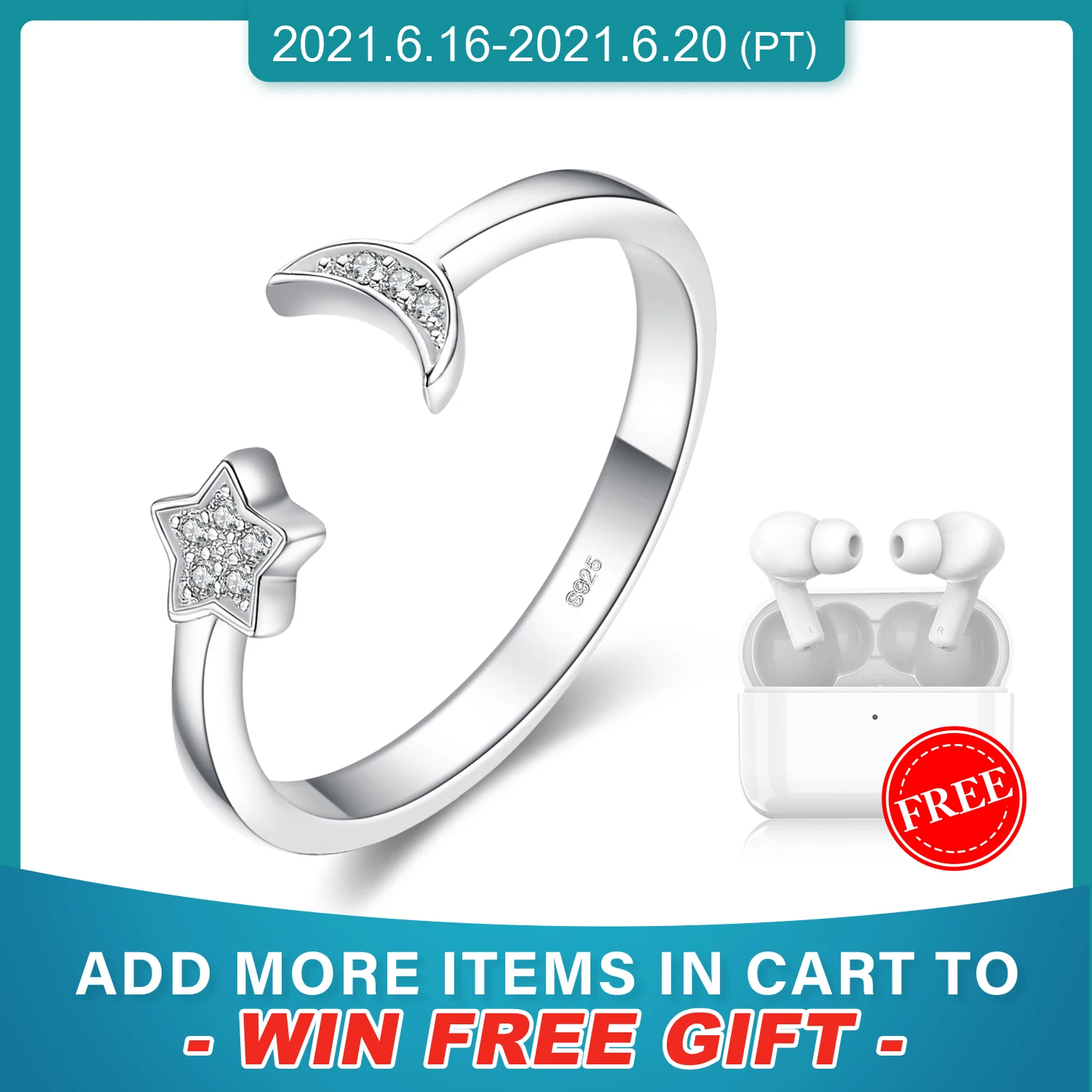 JewelryPalace Луна Звезды кольца 925 пробы Серебряные для Для женщин Открытые