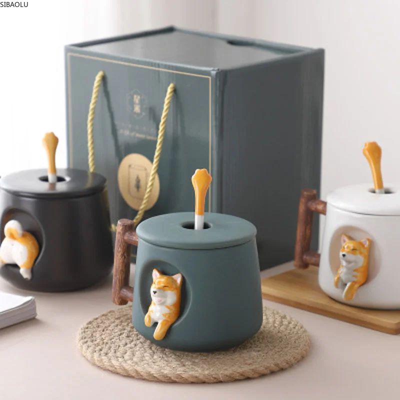 

420ML Retro Shiba Inu Akita Inu Cute Coffee Tea Cup Cup Nordic Style Fashion Design