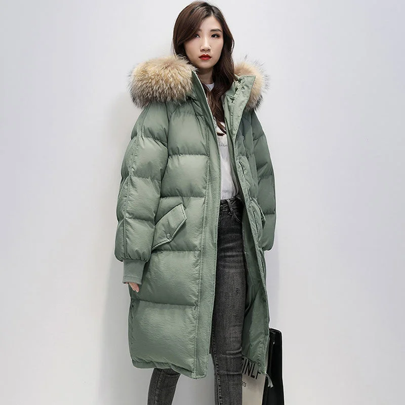 

2021Ladies Fashionable Solid Oversize Coat Thick Warm Winter Down Jacket Women New Full Sleeve Fur Collar Hooded Chic Parka