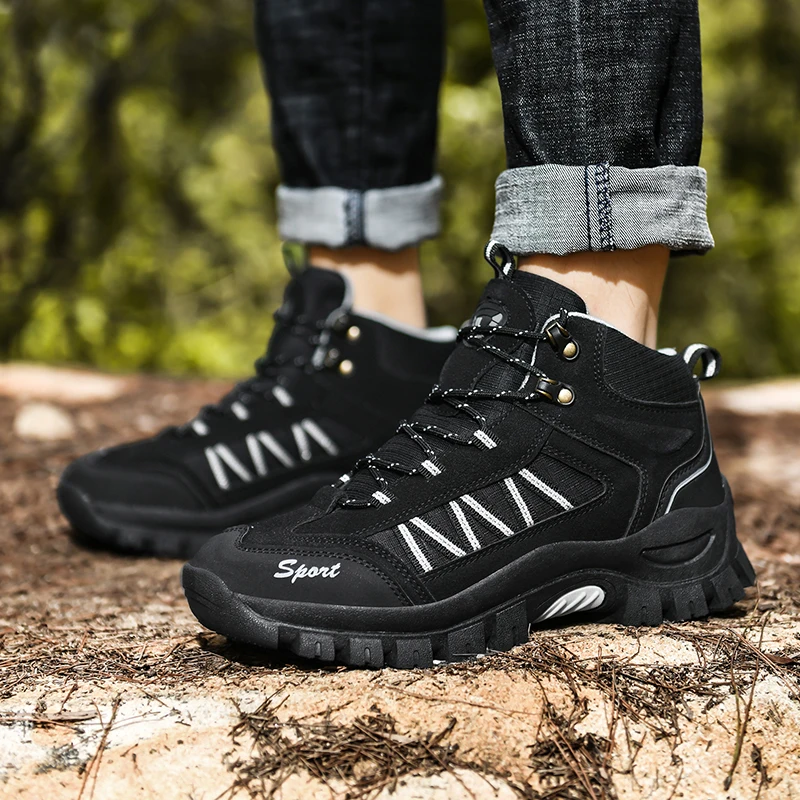 

Мужские ботинки, кроссовки, туристическая обувь, теплые плюшевые ботинки с высоким берцем на шнуровке, повседневная обувь для зимы, осени