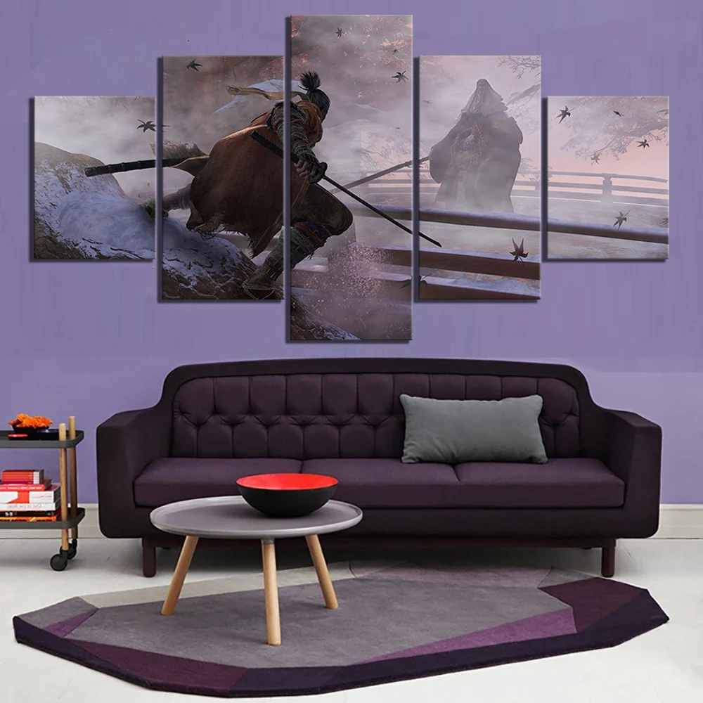 

No Framed 5 Pieces Sekiro Shadows Die Twice Game Modular Cuadros HD Wall Art Canvas Posters Pictures Paintings Home Room Decor
