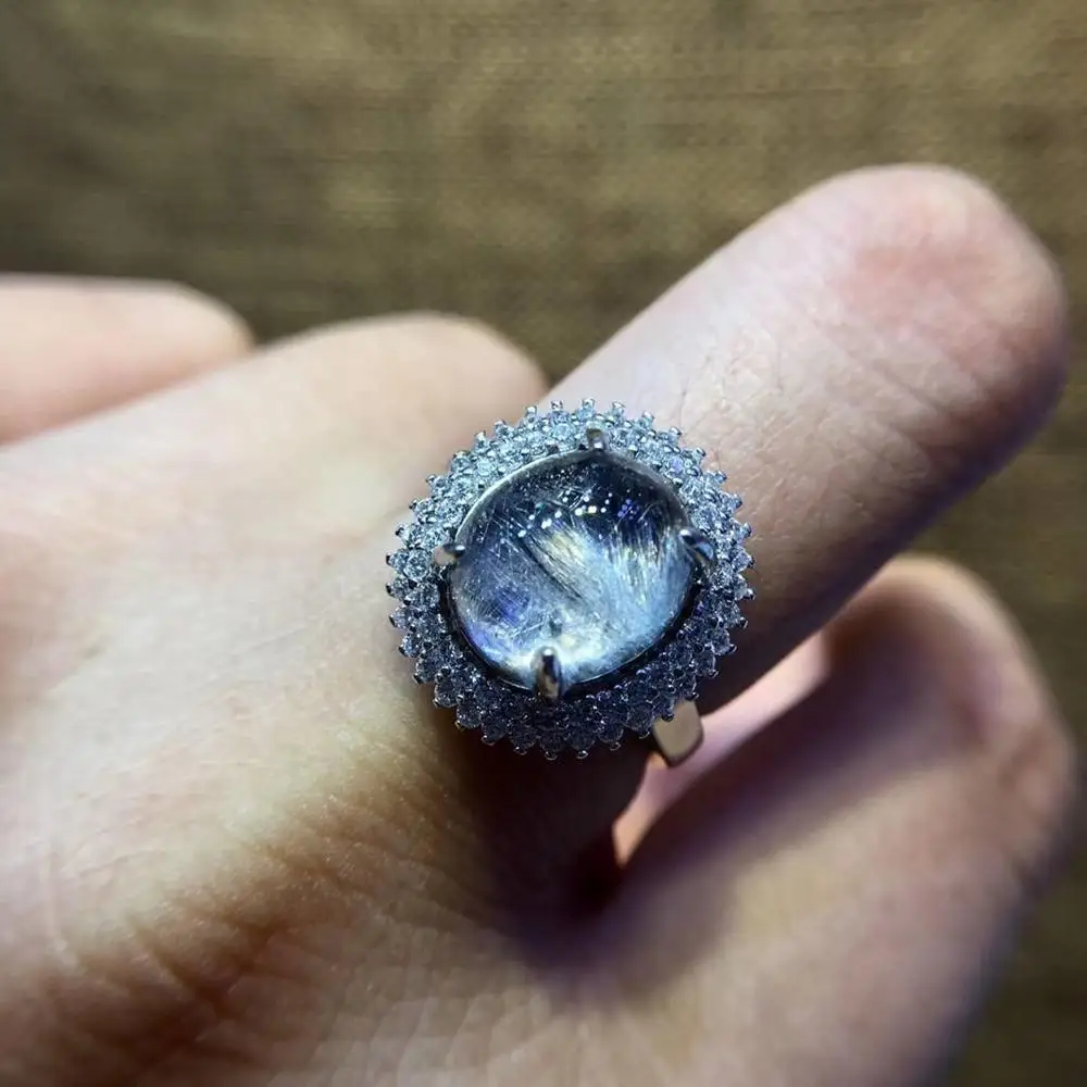 Регулируемое кольцо из натурального брукита рутилированного кварца с