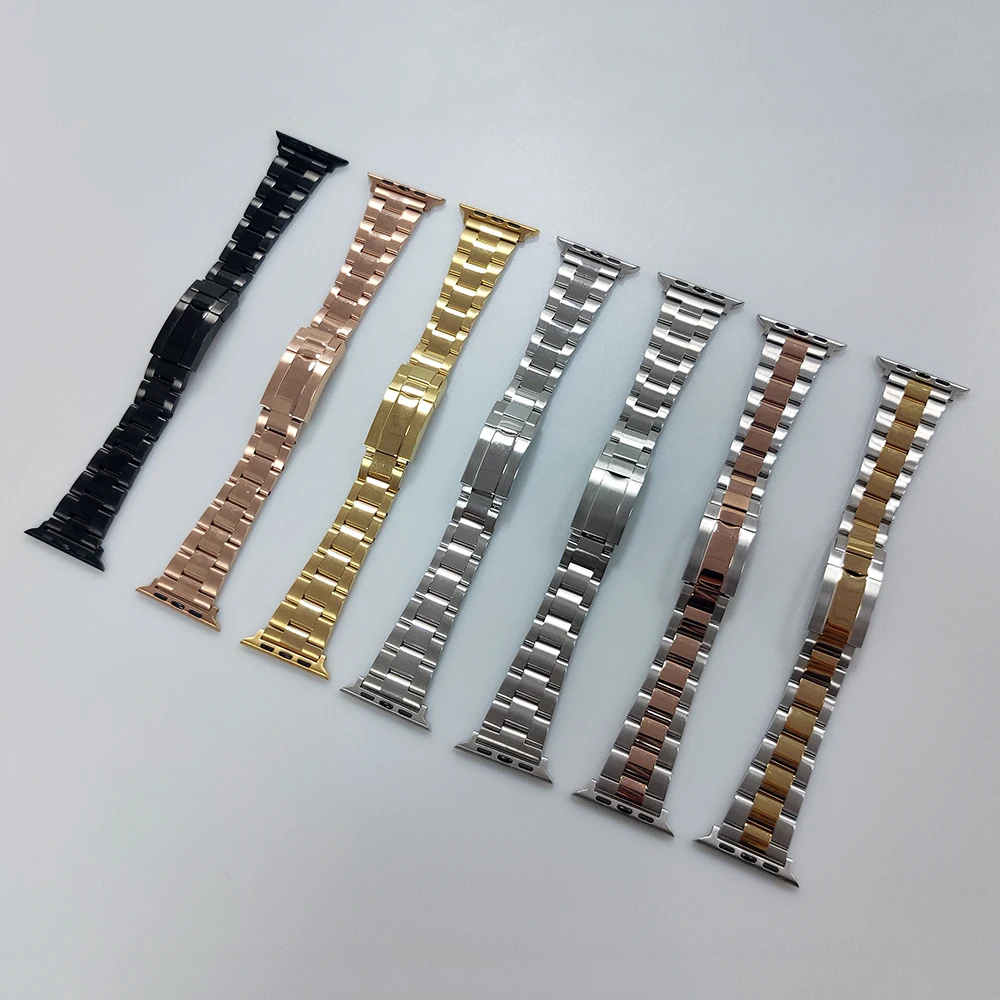 CARLYWET Oyster Steel Watch Band Strap with For Apple Watch Band 44mm 40mm 42mm 38mm Series SE/6/5/4/3/2/1 iWatch Watch Bracelet