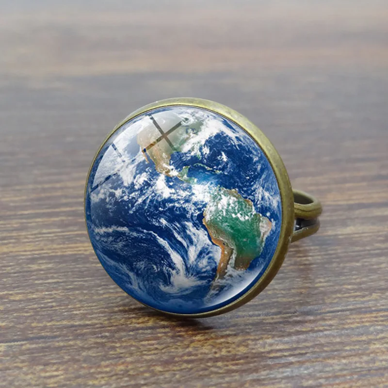 Кольцо женское со стеклянным кабошоном украшение с изображением вселенной