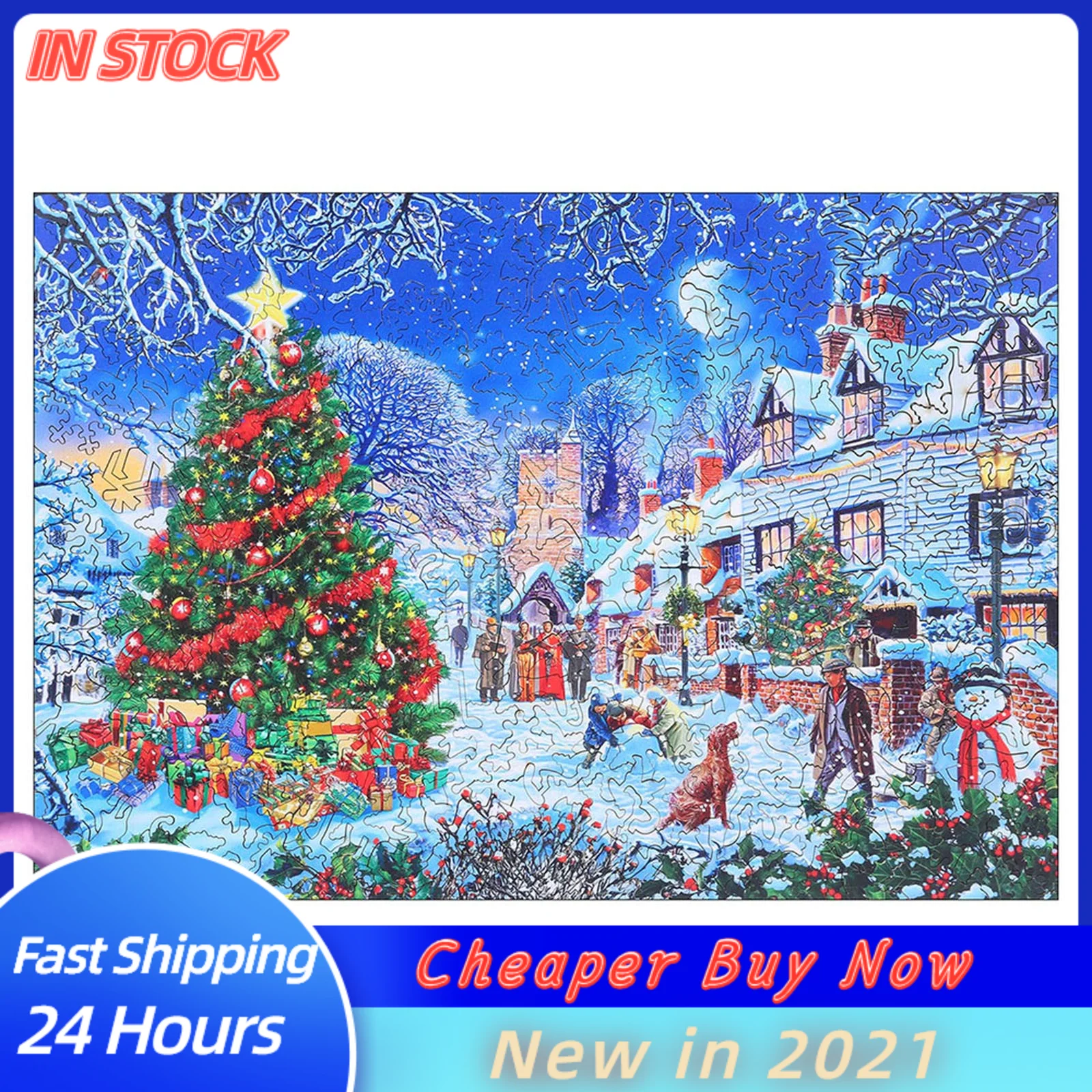 

Riding Deer Santa Claus Christmas Gift Ornamen 364pcs Christmas Elements Wooden Puzzle Children's Toy 15.74x11.02in