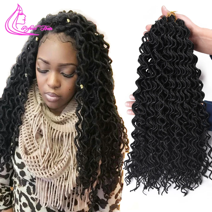 Refined Hair 18Inch Long Goddess Locs Crochet Braids Synthetic Braiding Extensions Faux Curly Braid 24 Strands/piece | Шиньоны и парики