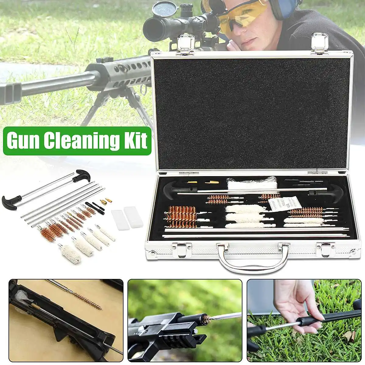 

106Pcs Universal Gun Cleaning Tool Kit Rifle Handgun Shotgun Firearm Cleaner Pistol Pipe Mop Brush Accessory with Carry Case