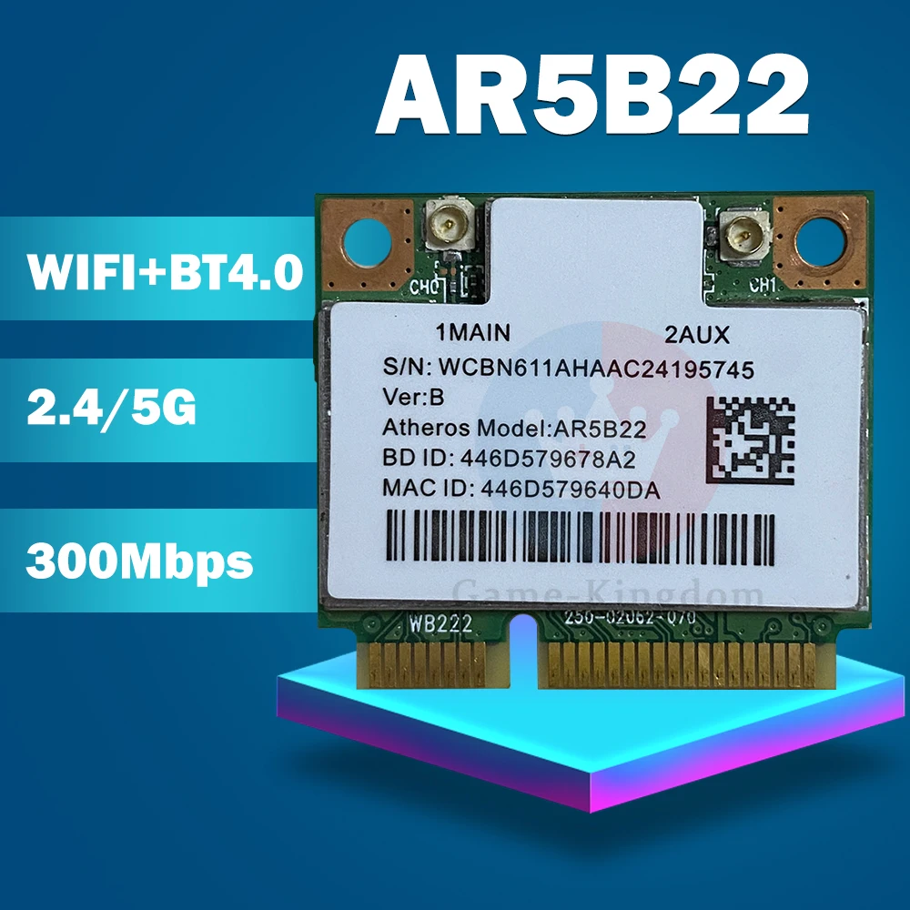 Atheros AzureWave AR9462 AR5B22 WB222 половина мини PCIe 300 Мбит/с + Bluetooth4.0 WLAN Wi-Fi беспроводная карта |
