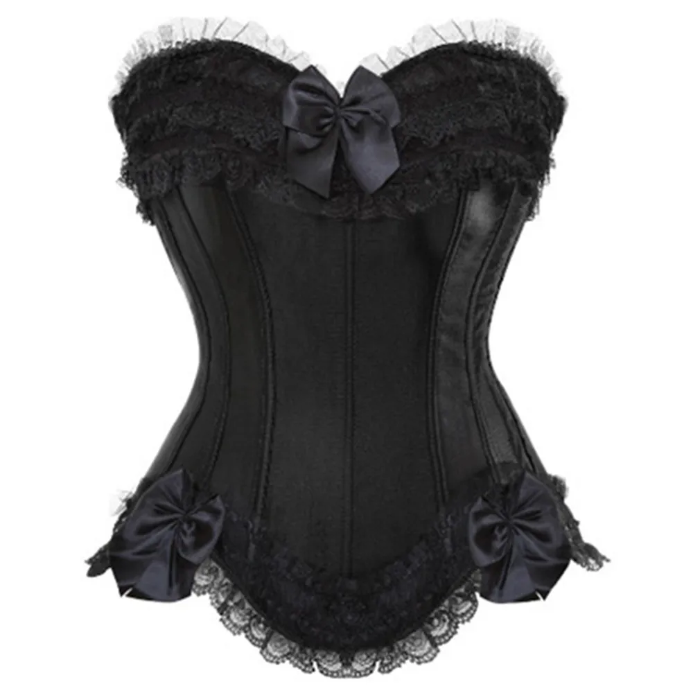 Для женщин на шнуровке атласная Overbust Корсеты и бюстье боди Топ размера плюс