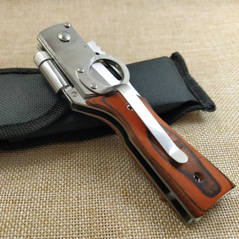 260mm (10'') 57HRC Pocket Tactical rosewood+steel Folding Blade Knife Survival Hunting Camping Knives with LED | Инструменты