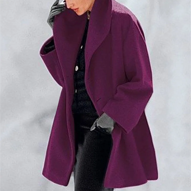 

WEPBEL Woolen Coat Women's Casual Loose Woolen Coat Women's Casual Solid Color Long Sleeve Turn-down Collar Single Button Coat
