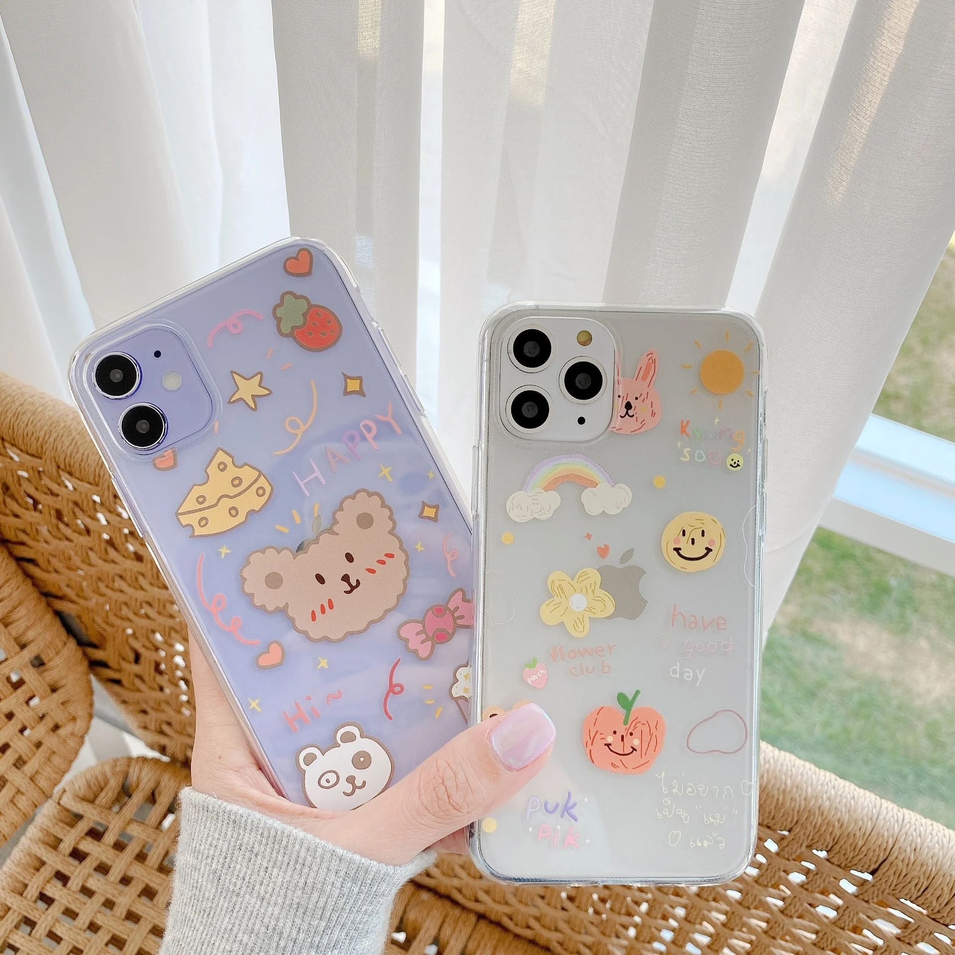 

Korea cartoon camera protection border rabbit peach soft phone case for iphone 11 Pro Max X XS XR 7 8 plus 2020 SE cover