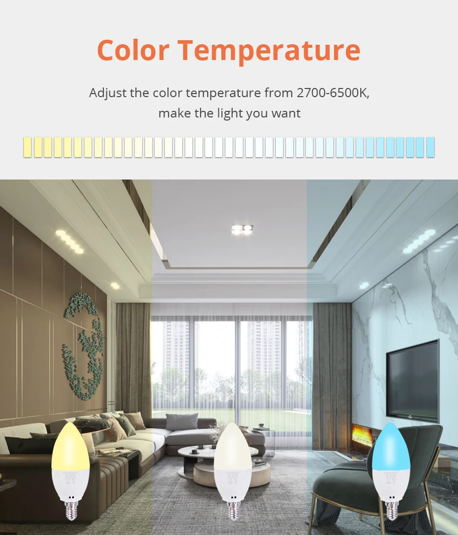 E14 WiFi Smart LED Candle Light Bulb RGBCW Dimmable Lamp 5W Work with Tuya Smart