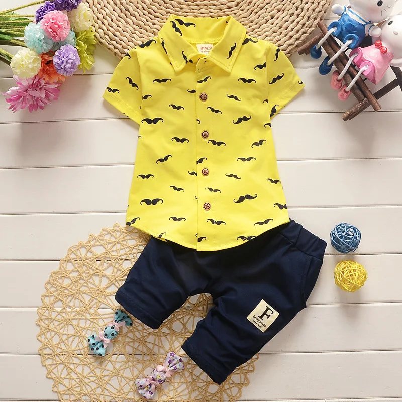 Summer Baby Boys Girls Clothing Sets Kids Clothes T-shirt Short 2PCS/Set Cartoon Moustache Children Sport Suits Infant Tracksuit |