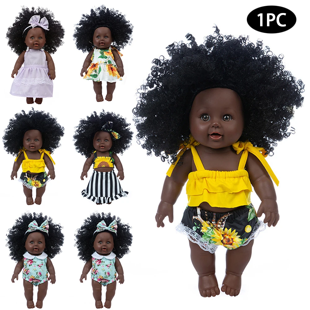 

African Toddler Kids Toy Fun Soft DIY Reborn Baby Black Girl Doll Movable Playmate Lifelike Children Cute With Clothes Gift